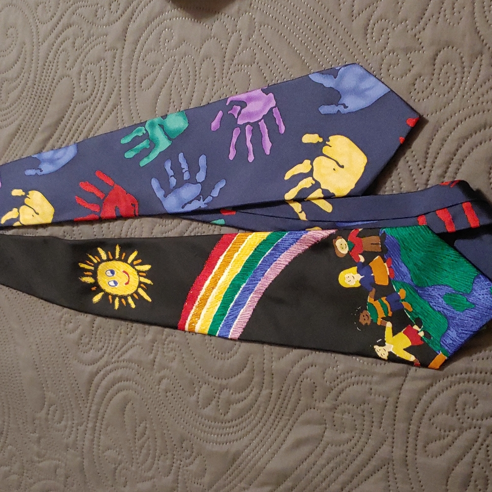 Men's novelty ties, Save the Children, both silk, 2 in bundle